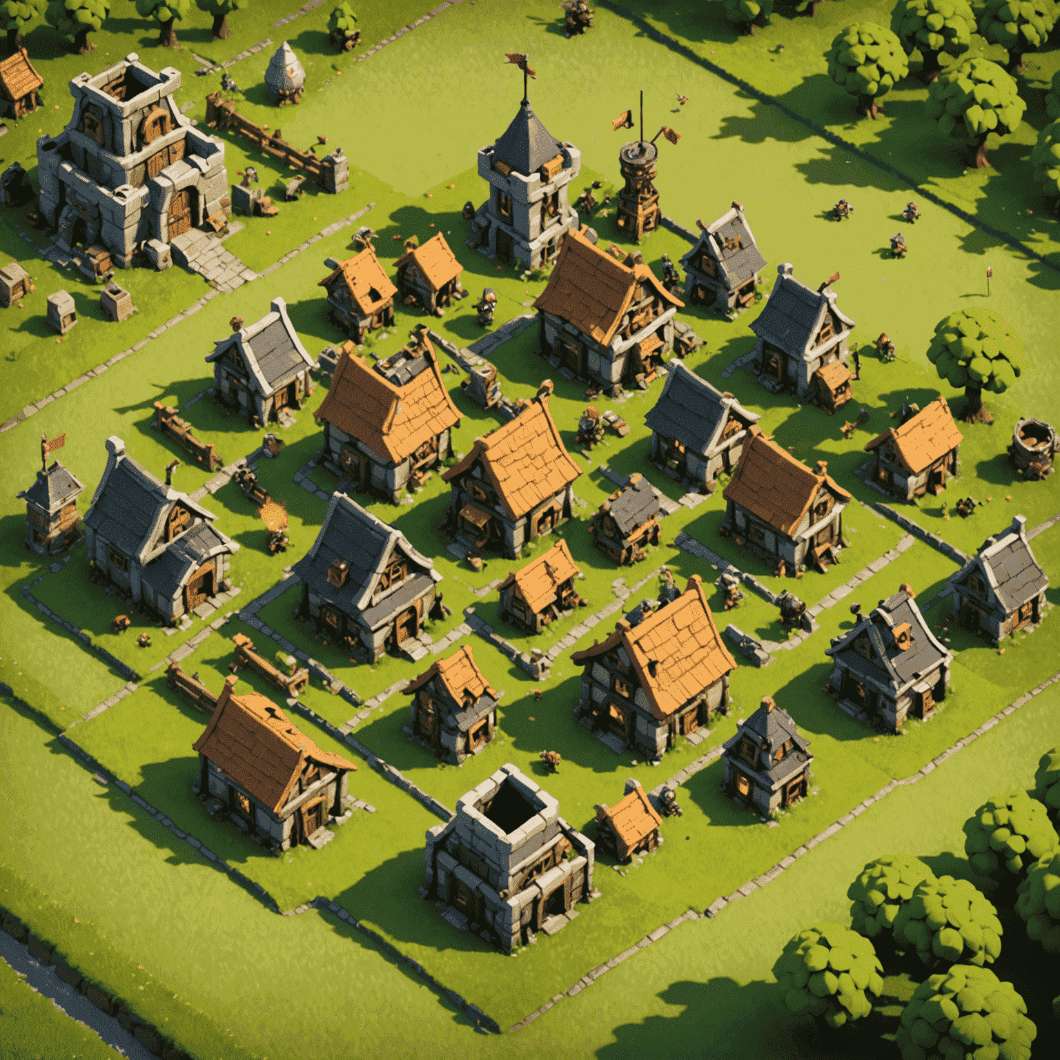 Εικόνα που δείχνει ένα χωριό Clash of Clans με διάφορα κτίρια και στρατεύματα, τονίζοντας τη σημασία της στρατηγικής