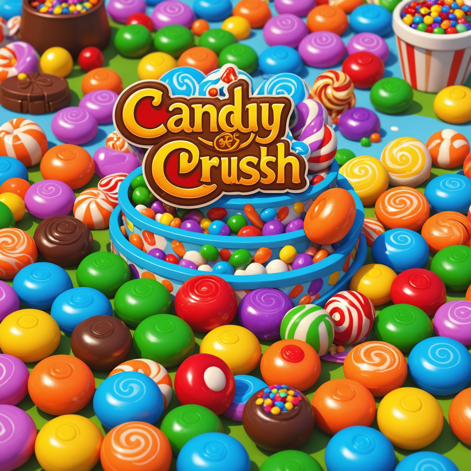 Εικόνα που δείχνει διάφορα επίπεδα του Candy Crush Saga με έντονα χρώματα και γλυκά. Στο προσκήνιο, ένας παίκτης κάνει μια έξυπνη κίνηση συνδυάζοντας ειδικά καραμέλες.