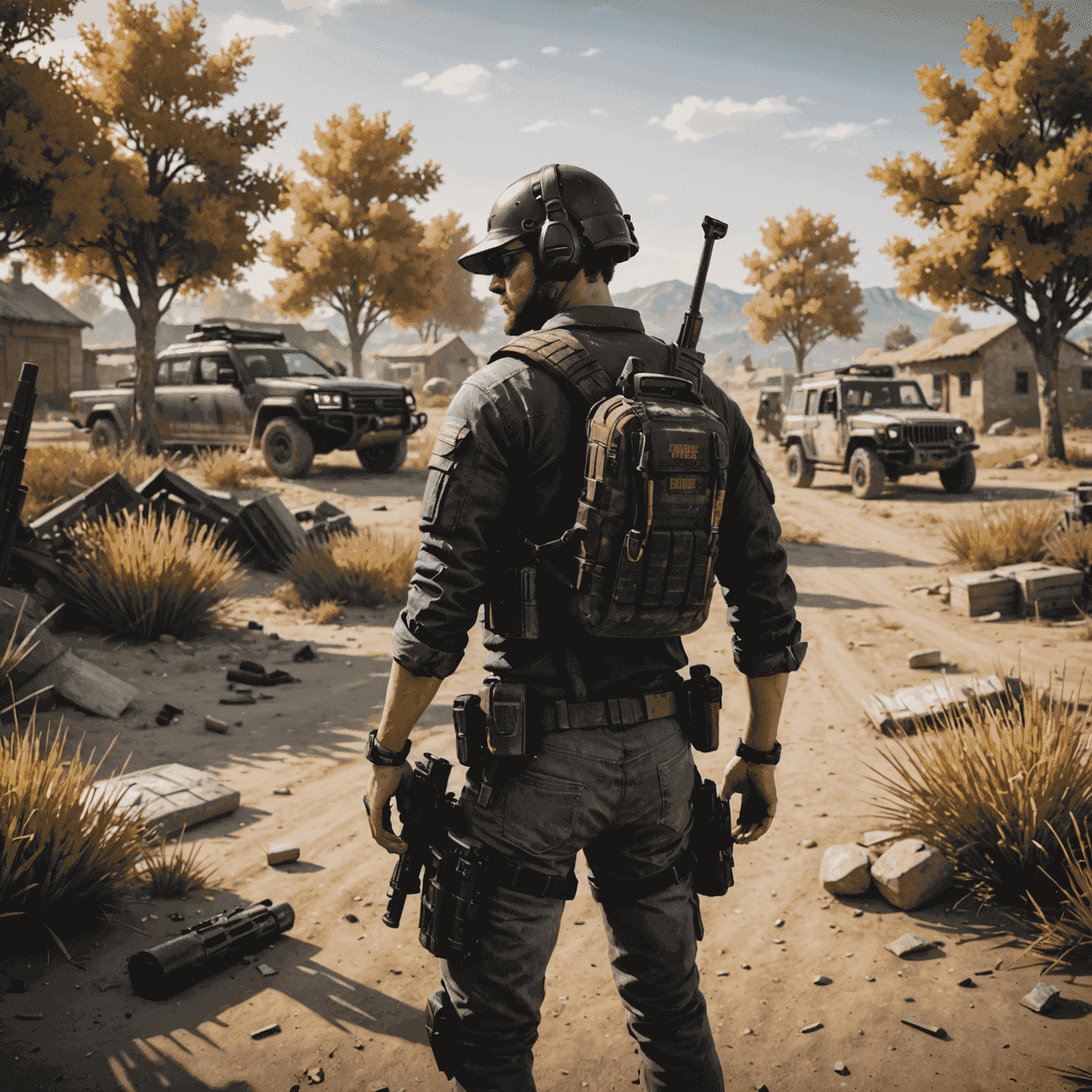 Εικόνα που δείχνει έναν παίκτη PUBG Mobile σε δράση, με όπλα και εξοπλισμό σε πρώτο πλάνο